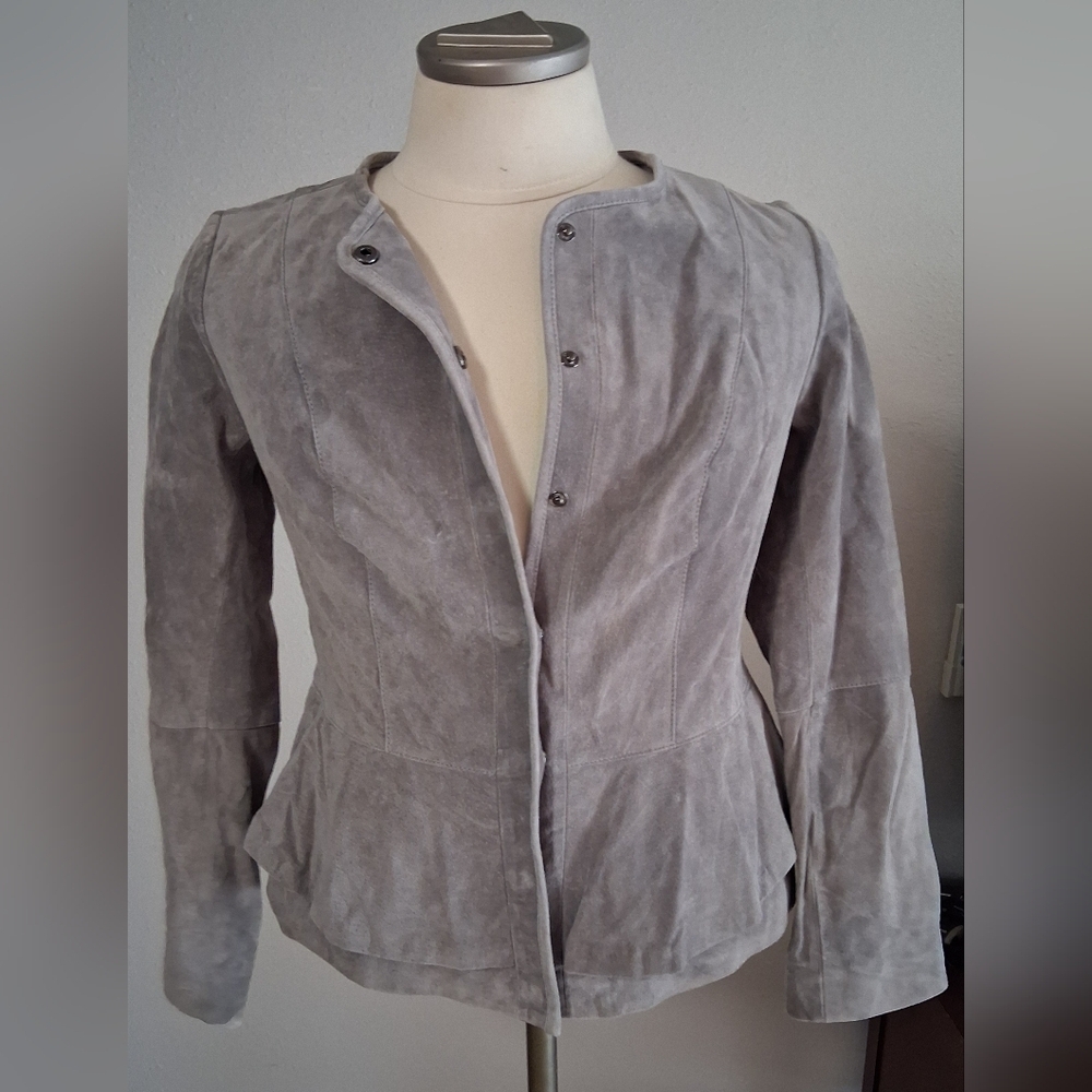 New Isaac Mizrahi Women's Gray Leather Jacket